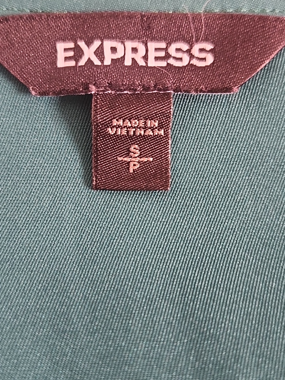 Express Jade Green Long Sleeved Sightly Puffed Sleeve Silky Blouse, S - Picture 5 of 9